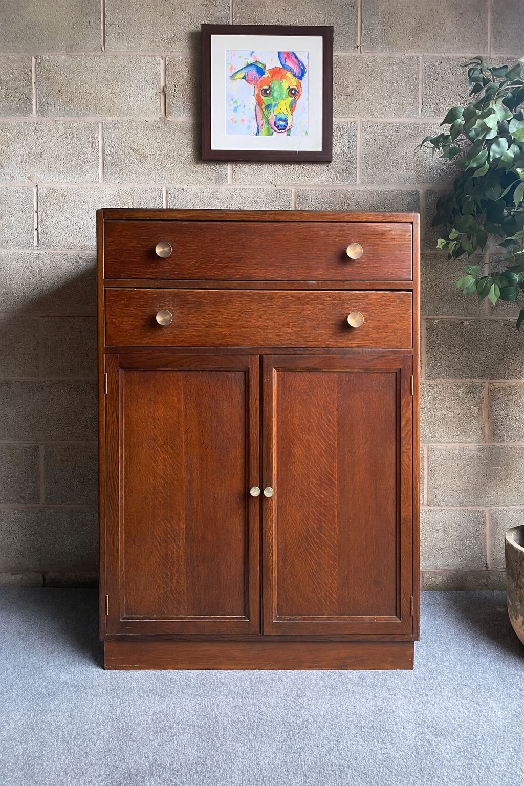 Character Vintage Wooden Housekeeper’s Hall Cupboard With Two Drawers photo furniture