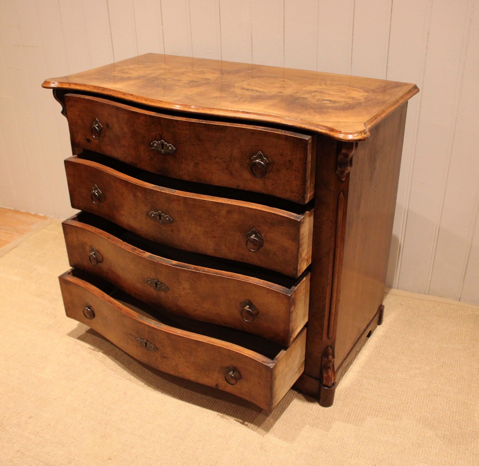 photo for sale Mid 19th Century Burr Walnut Chest Of Drawers