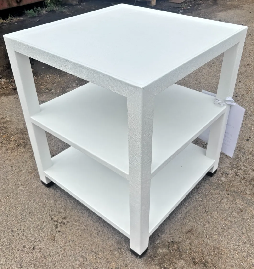 Made Goods Jarin Designer White Side Table With Faux Belgian Linen Finish photo furniture