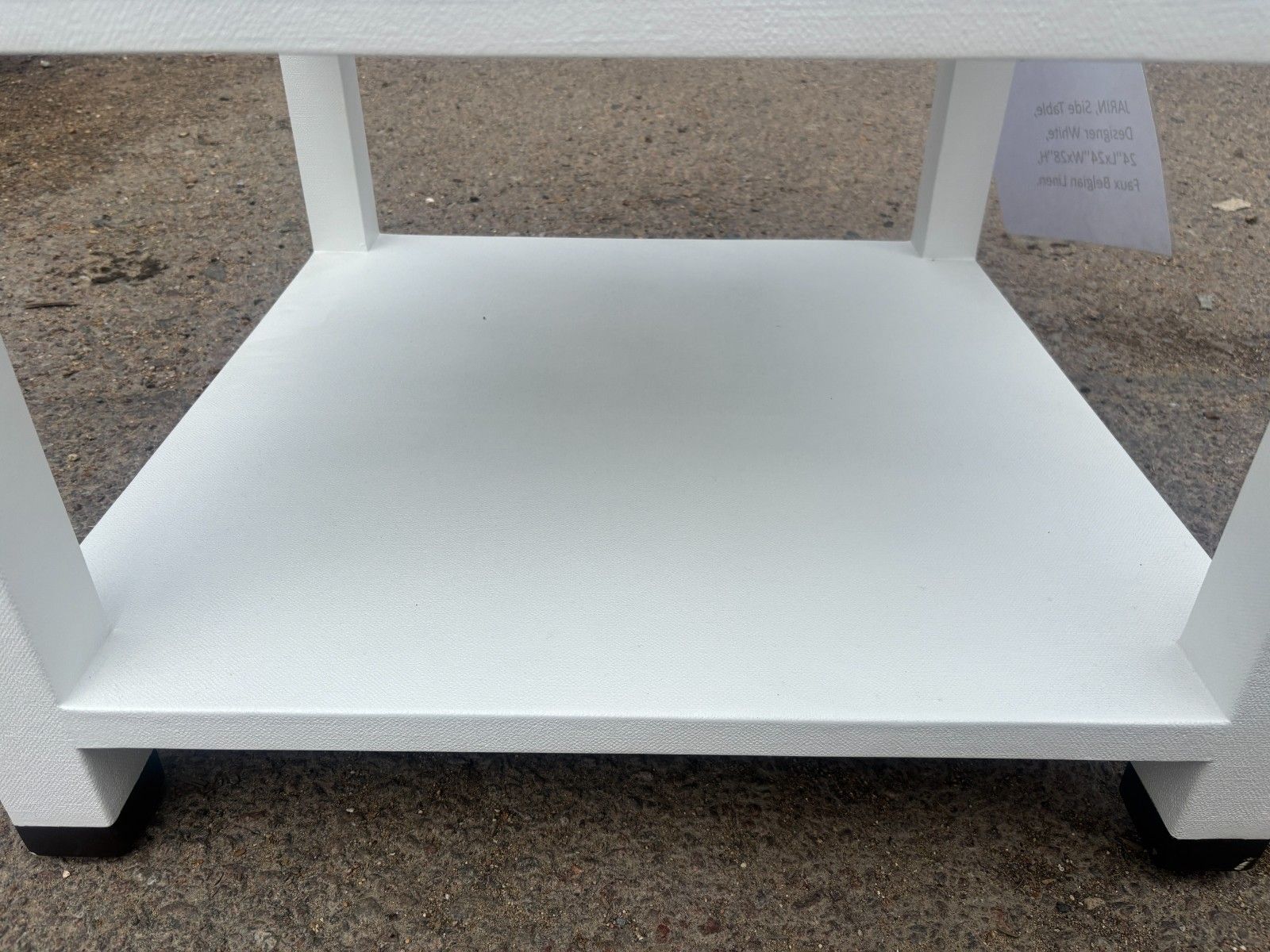 photo furniture Made Goods Jarin Designer White Side Table With Faux Belgian Linen Finish