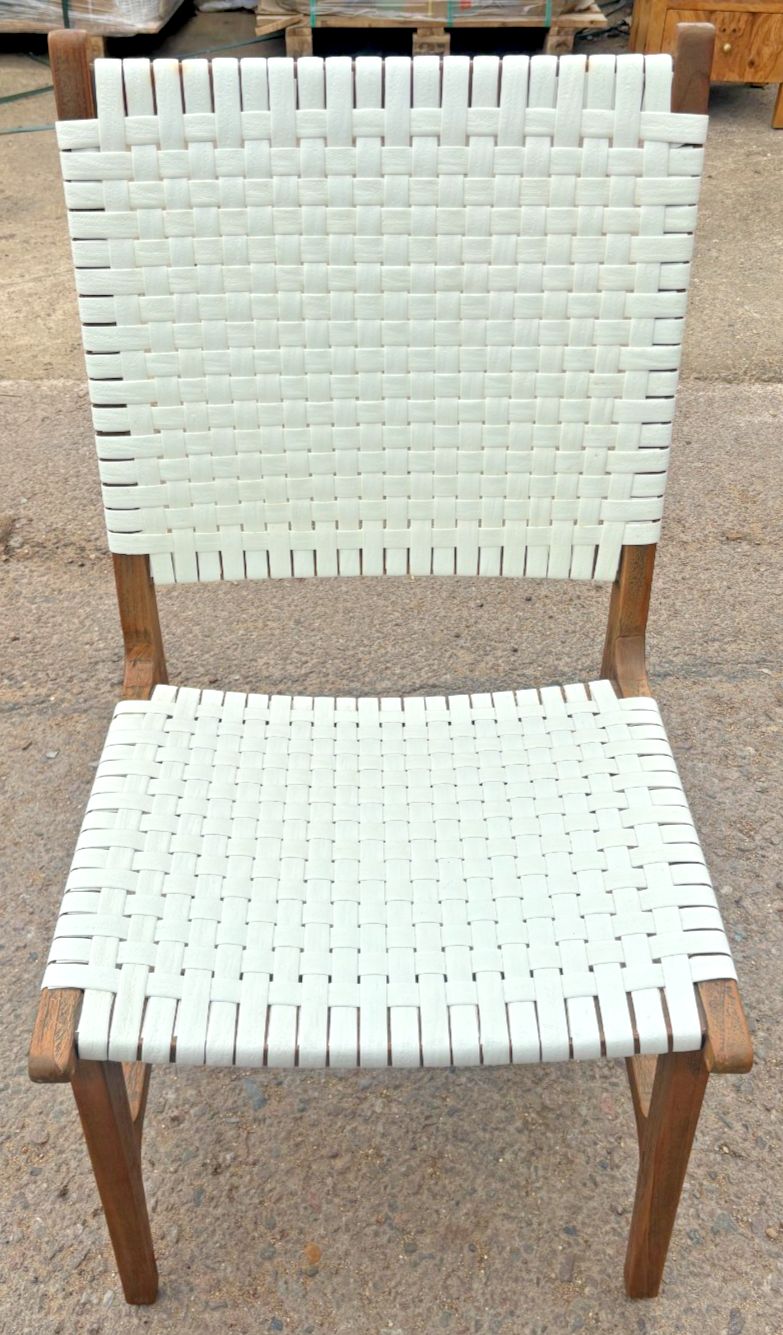 Made Goods Rawley Faux Flat White Rattan/ Teak Side Chair Ex Display