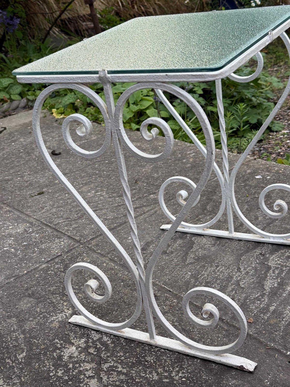 Vintage Wrought Iron Side Table Glass Top Garden Patio Side Table photo Furniture