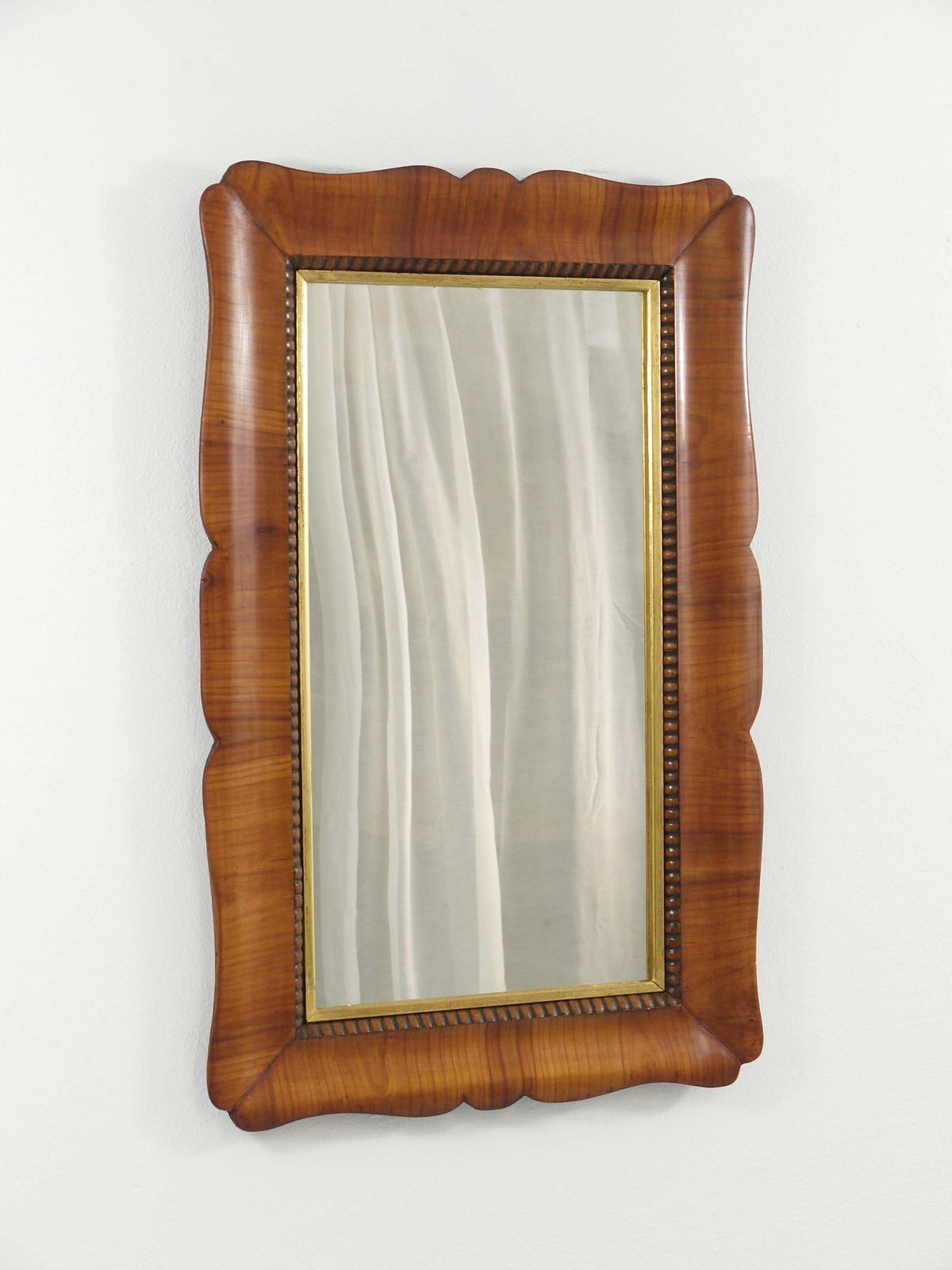 Square Biedermeier Carved Scalloped Cherry Gilt Wood Wall Mirror, Vienna, 1850s photo furniture