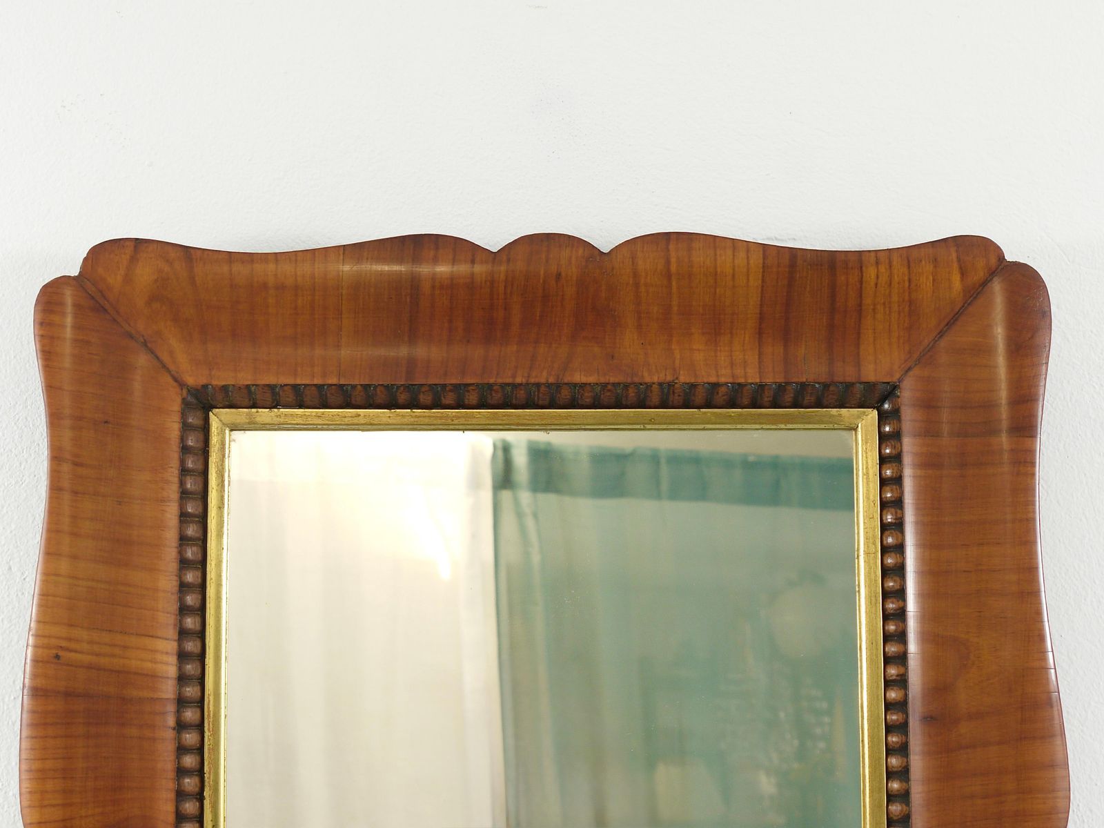 Square Biedermeier Carved Scalloped Cherry Gilt Wood Wall Mirror, Vienna, 1850s photo vintage