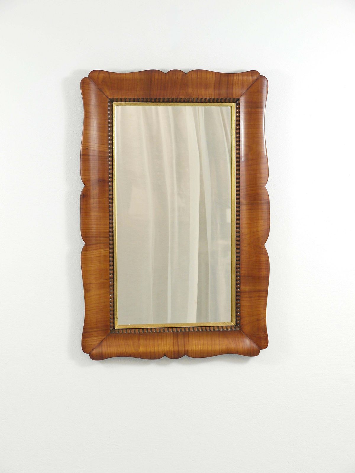 photo furniture Square Biedermeier Carved Scalloped Cherry Gilt Wood Wall Mirror, Vienna, 1850s