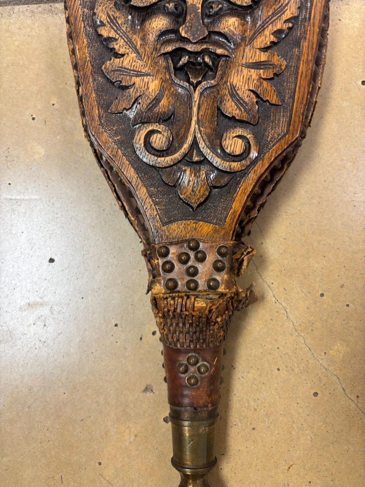 Antique Arts & Crafts Style Wood & Leather Fire Bellows As Found photo Home Fixtures