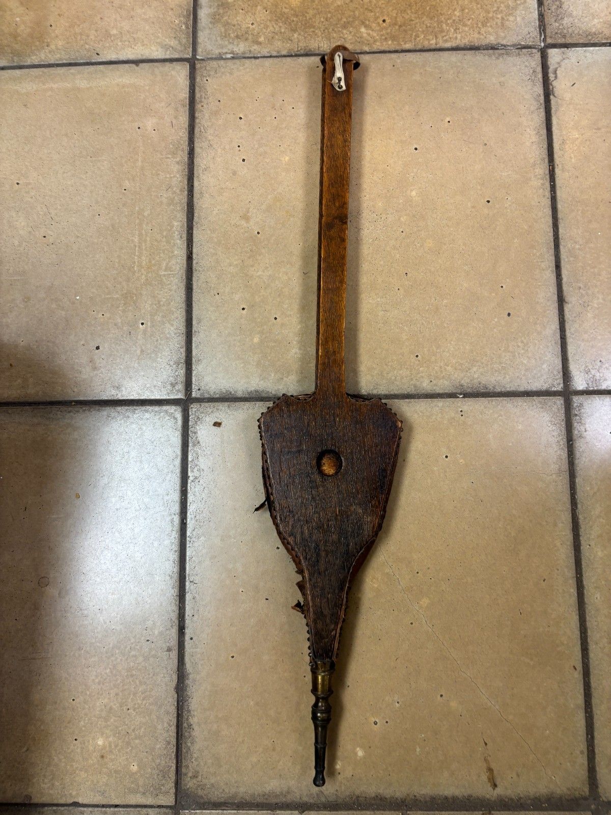 Antique Arts & Crafts Style Wood & Leather Fire Bellows As Found photo vintage