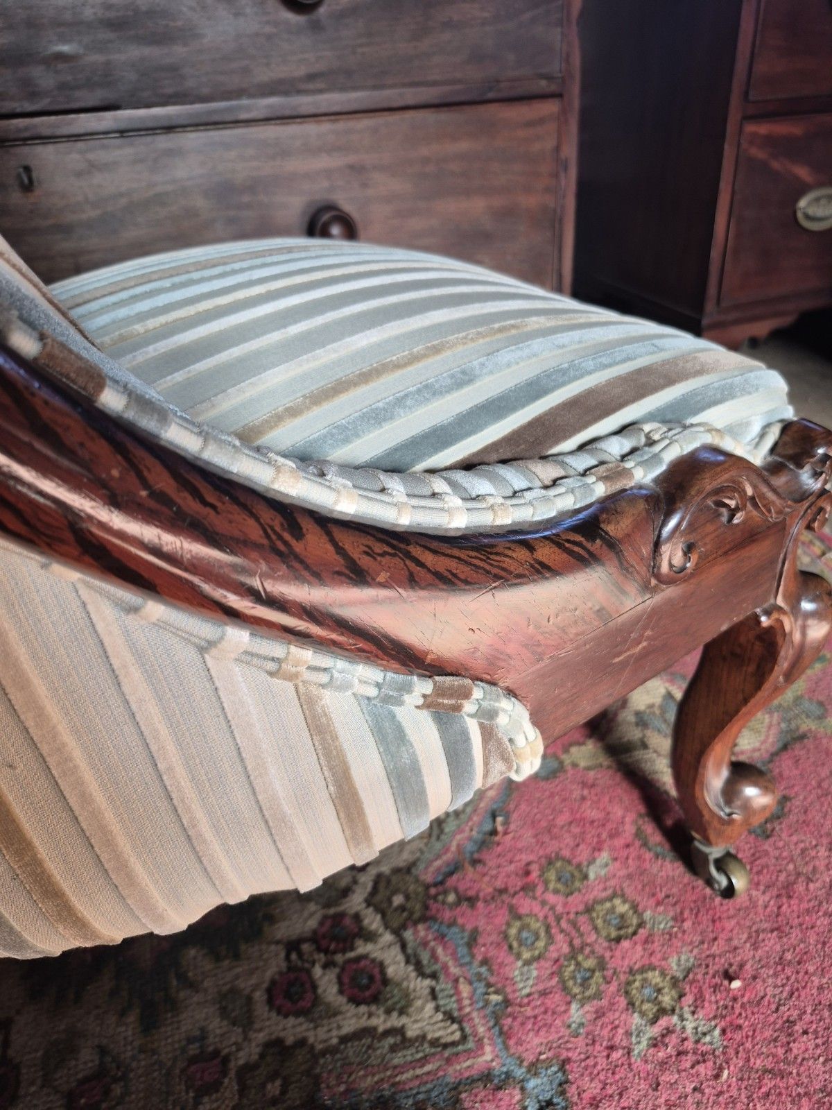 Fabulous Victorian Vintage Stripey Velvet Zebra Wood Scrollback Slipper Armchair photo buy