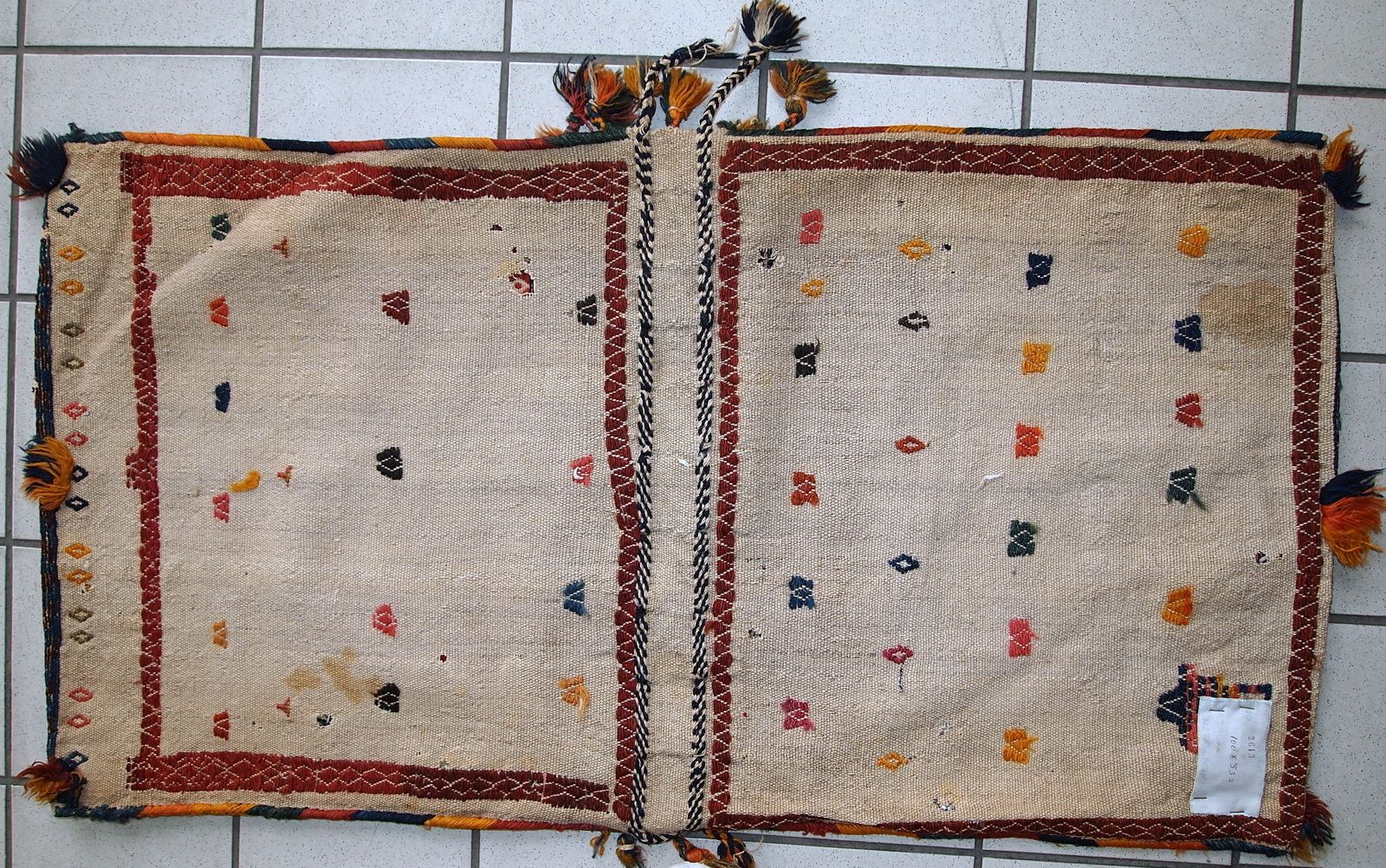 Handmade Antique Flatweave Saddle Double Bag — 55 × 100 Cm — 1940s photo vintage