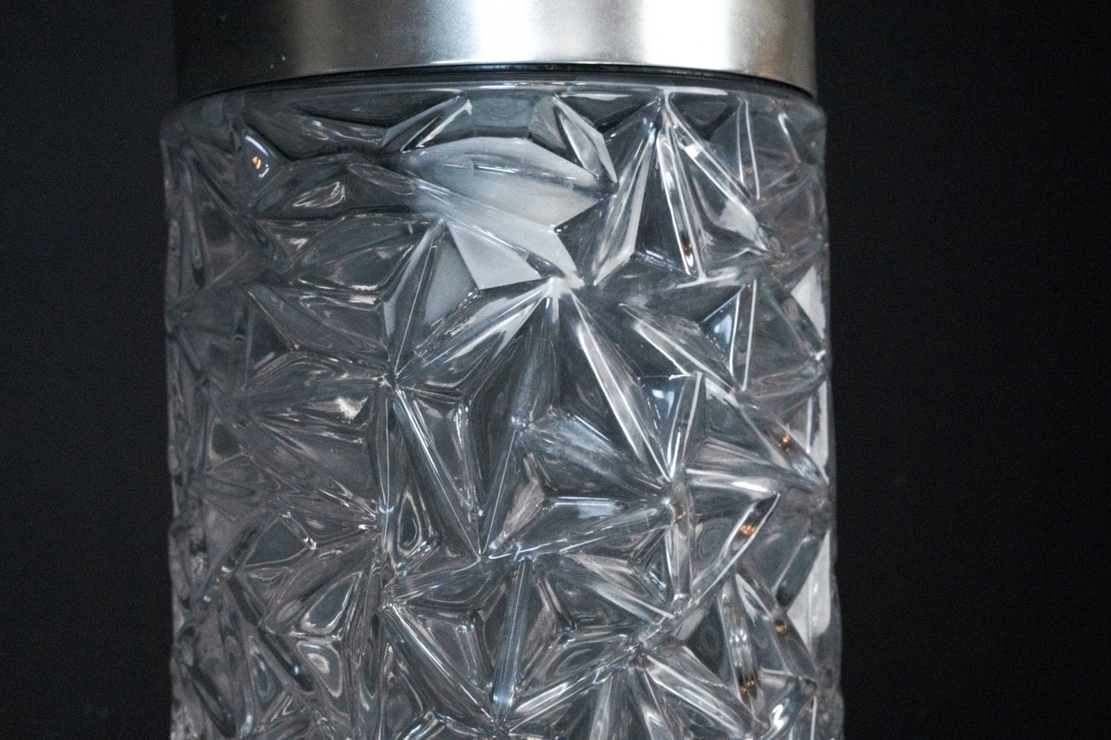 photo for sale Pair Of Italian Pendant Lights In Glass And Polished Aluminum, 1970s