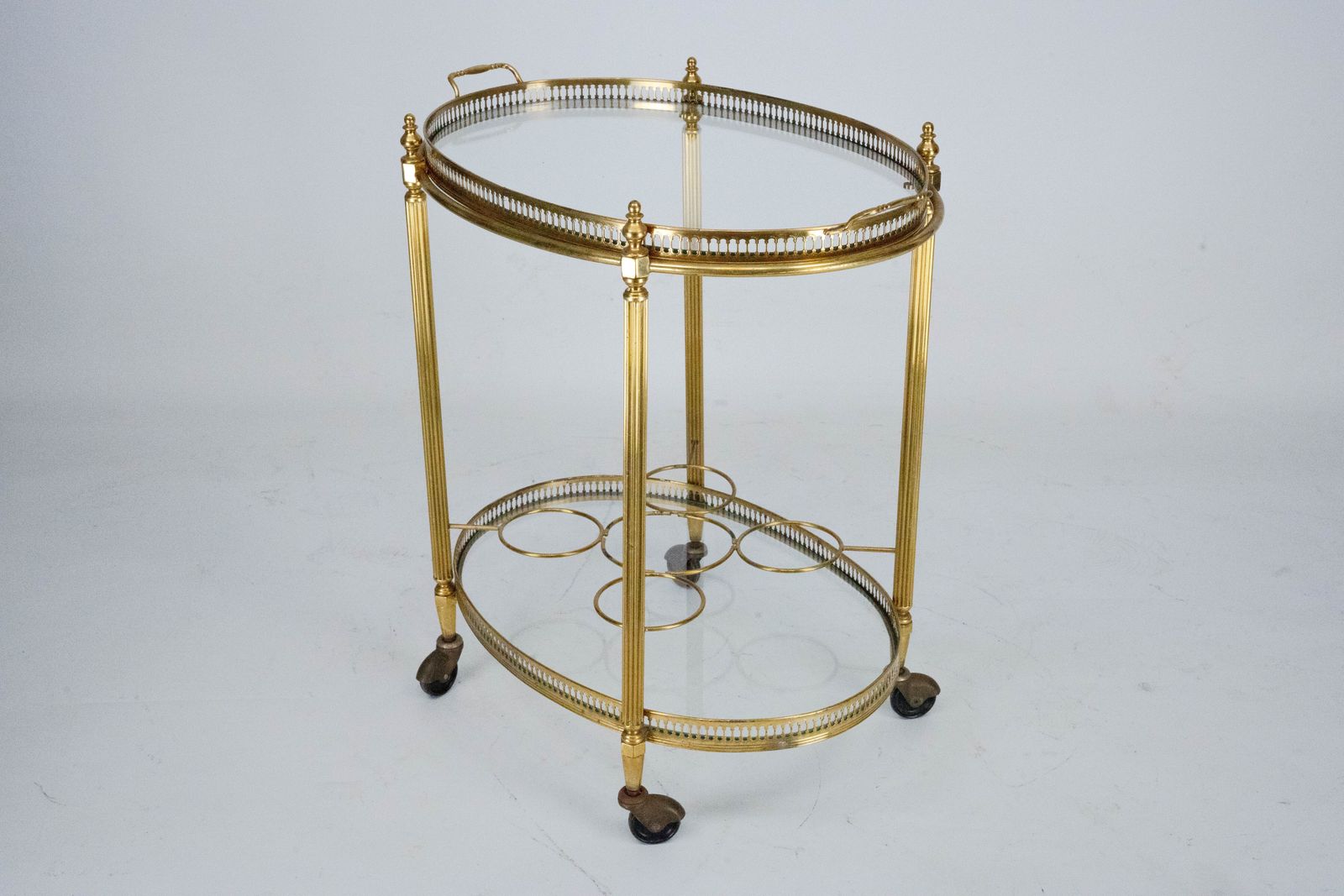 Small Mid Century Italian Brass Bar Cart With Removable Tray, 1950s photo vintage