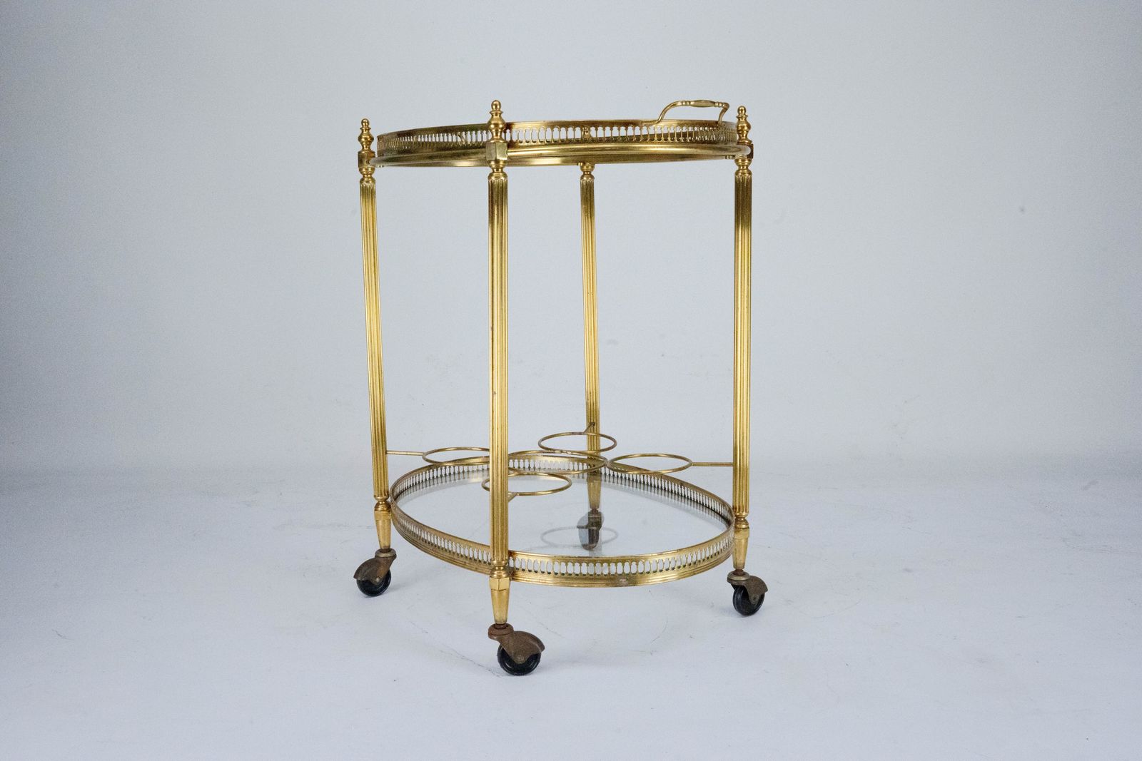 Furniture Small Mid Century Italian Brass Bar Cart With Removable Tray, 1950s photo