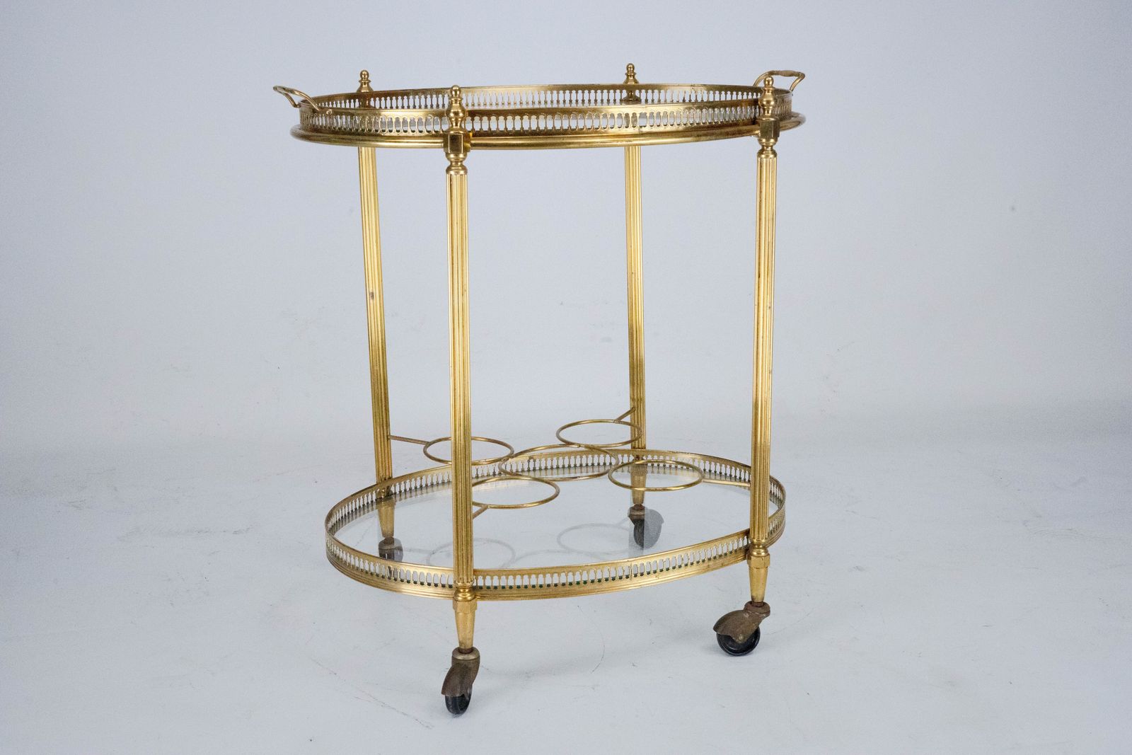 photo buy Small Mid Century Italian Brass Bar Cart With Removable Tray, 1950s