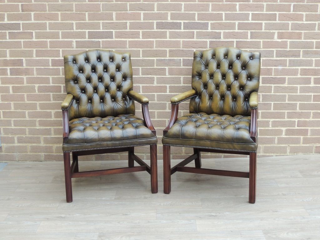 Pair Of Vintage English Chesterfield Gainsborough Chairs photo furniture
