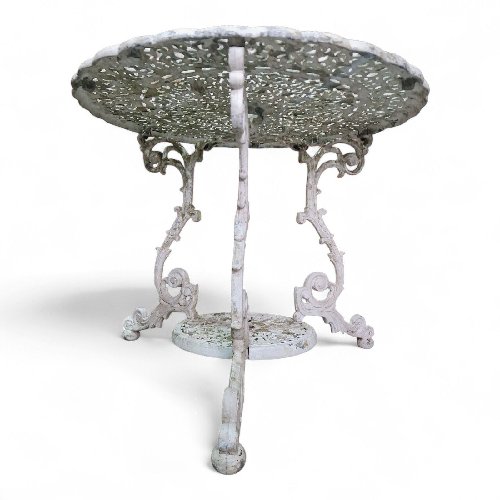 photo vintage Antique Cast Iron Garden Table Ornate Circular Patio Bistro Parasol Hole Large