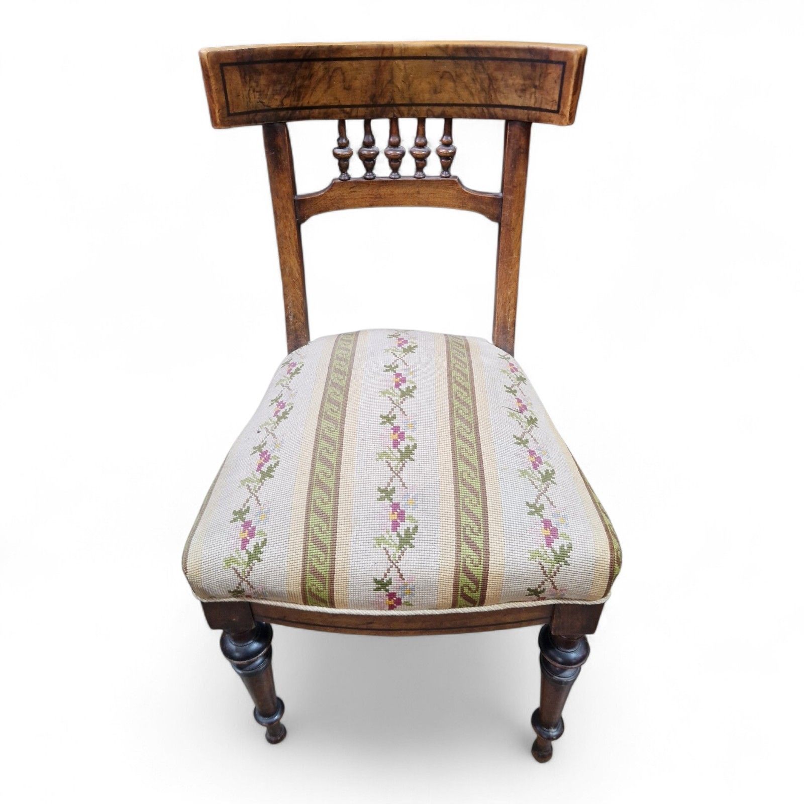 Antique Victorian Walnut Chair Continental Spindle Back Embroidered Seat photo furniture