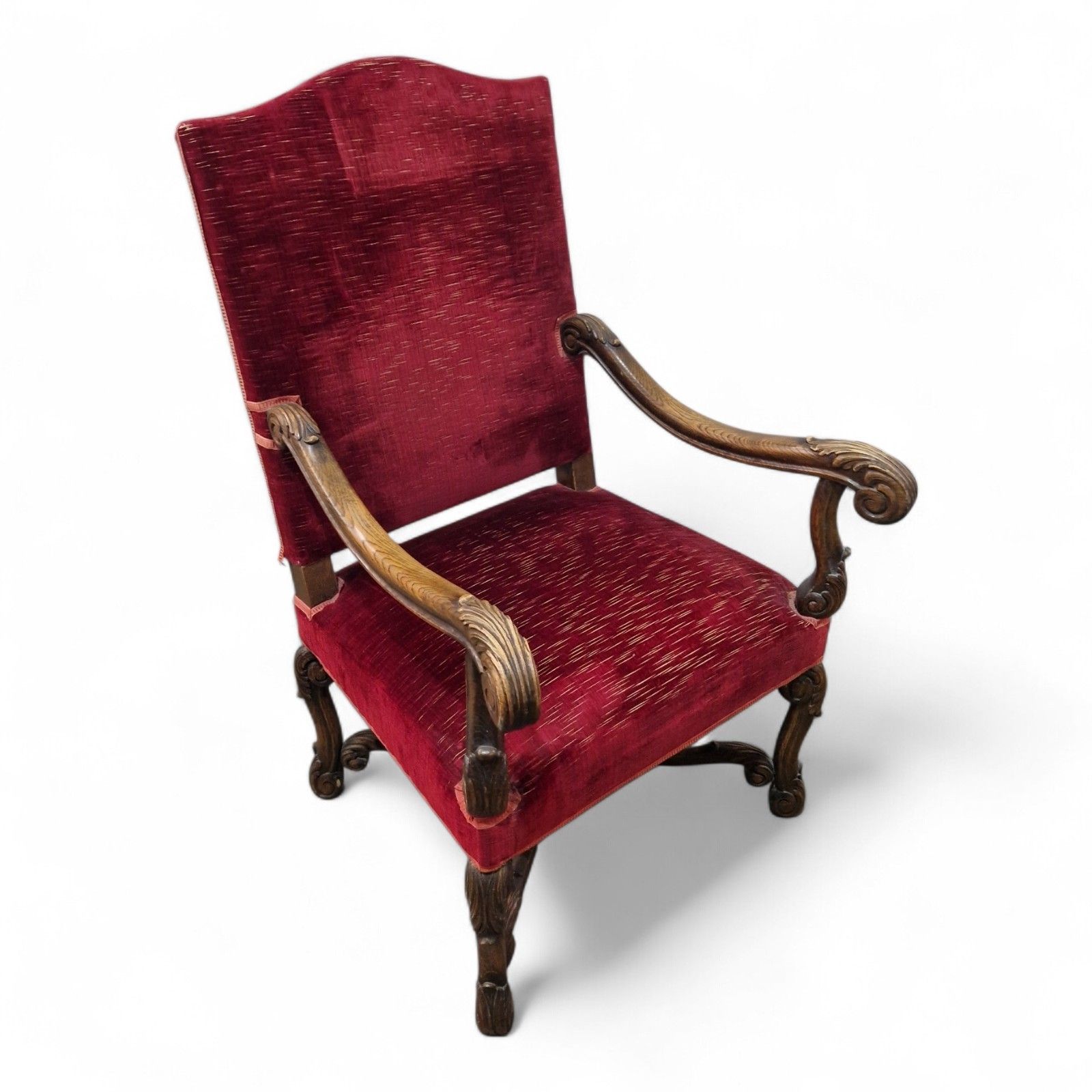 Antique Carved Wood Armchair Continental Throne Chair Red Velour Statement Oak photo buy