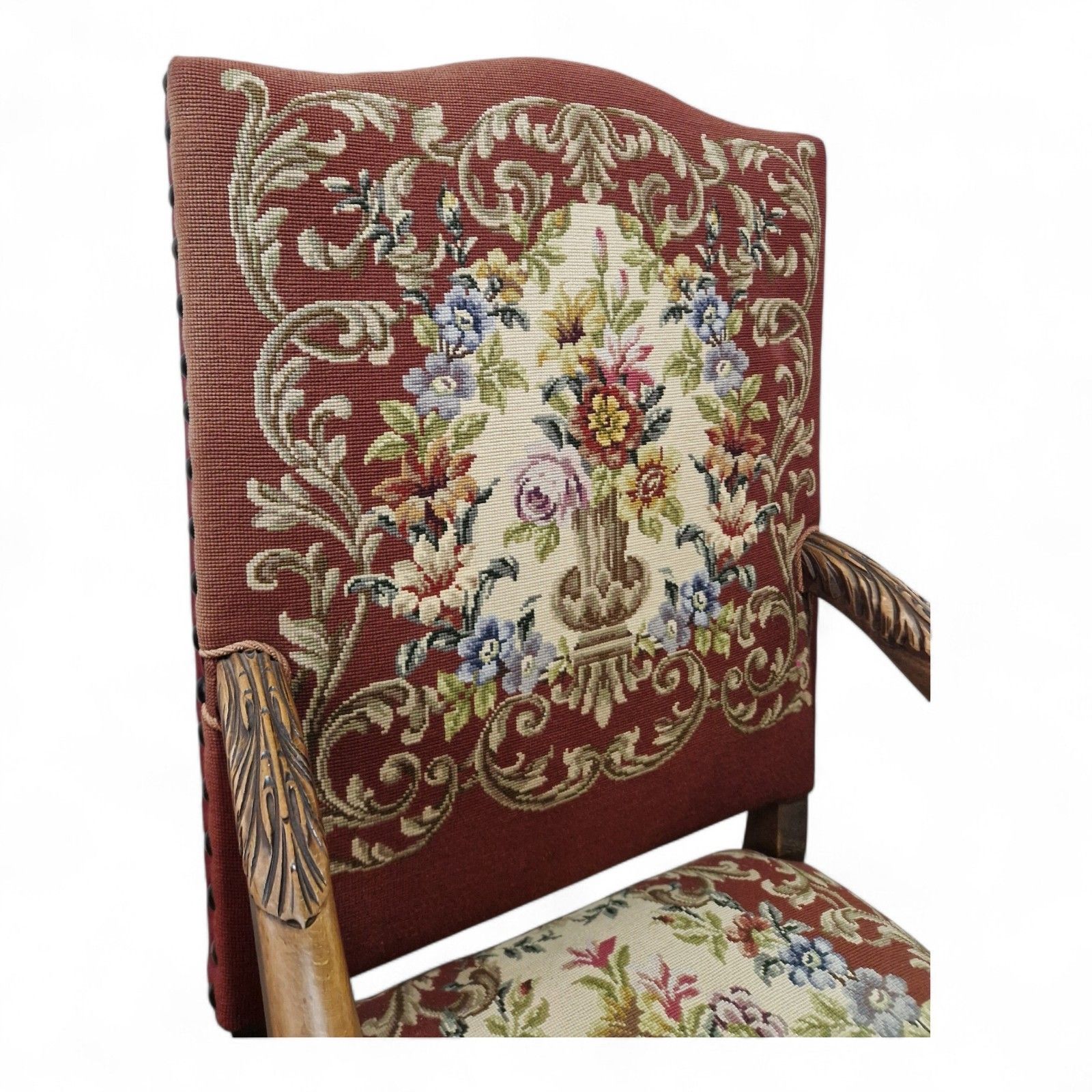 Antique Carved Wood Armchair Continental Oak Throne Chair Large Floral Statement photo buy