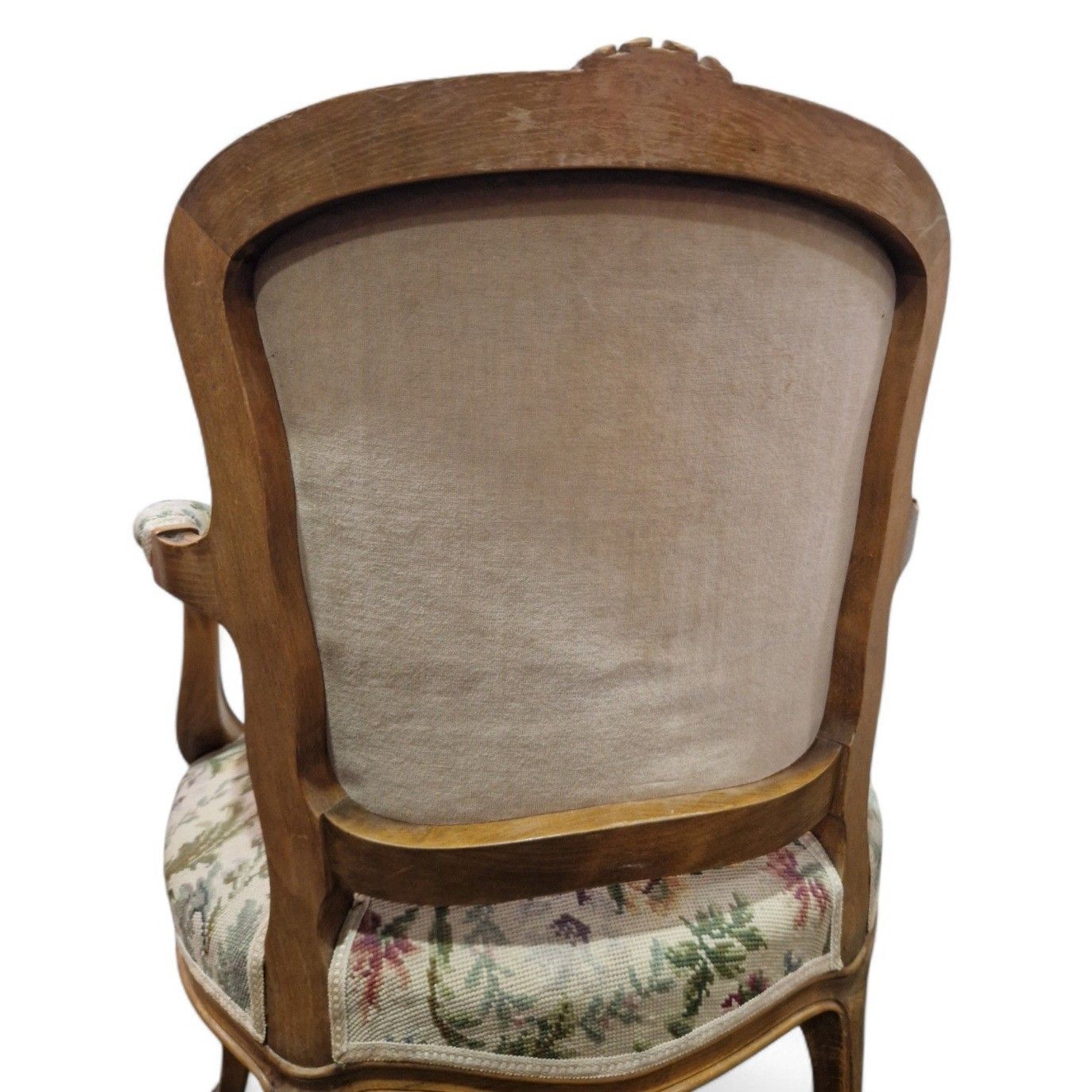 Furniture French Walnut Armchair Carved Cabriole Floral Upholstery Bedroom Chair Pretty photo