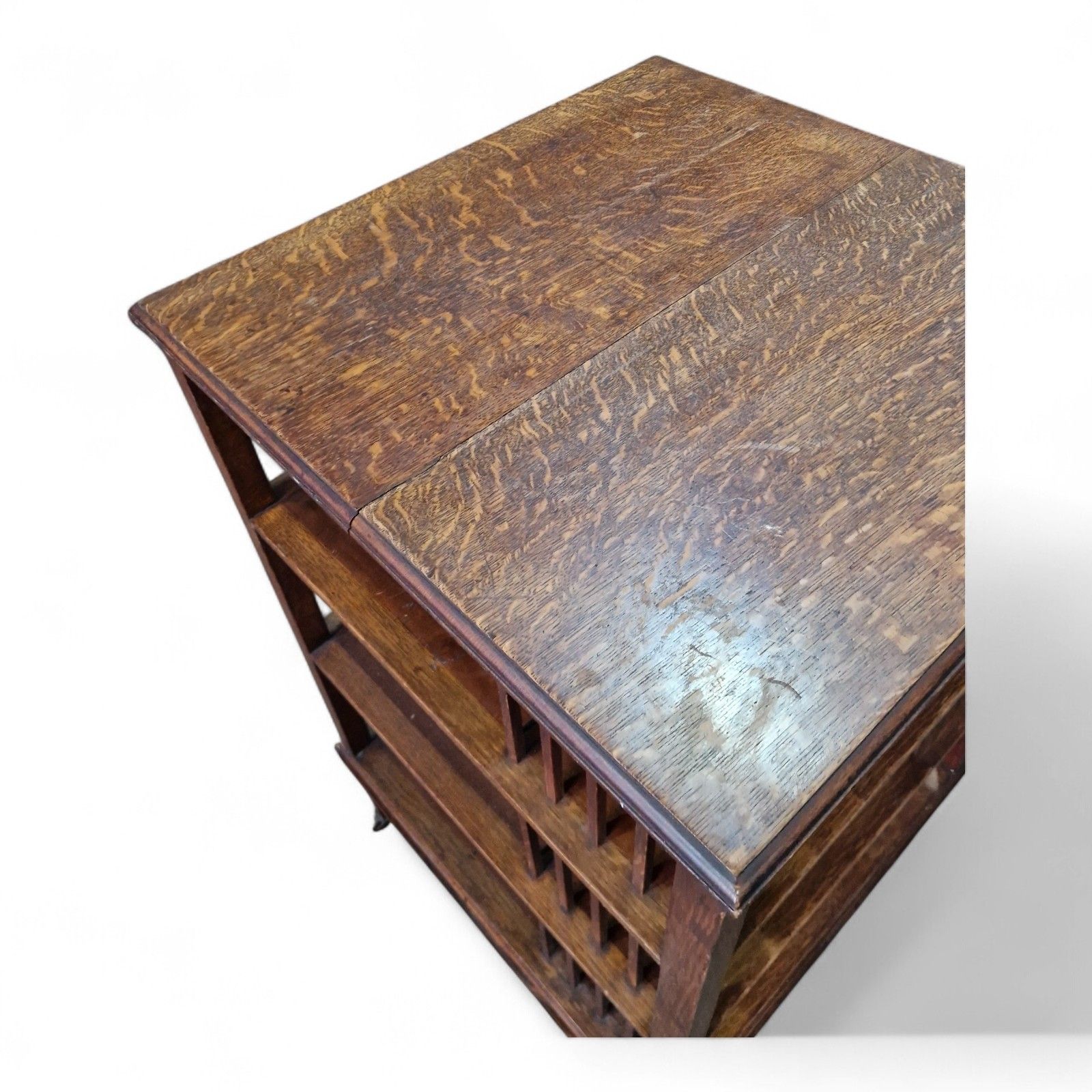 Furniture Antique Victorian Oak Revolving Bookcase Large Rotating Library Stand Display photo