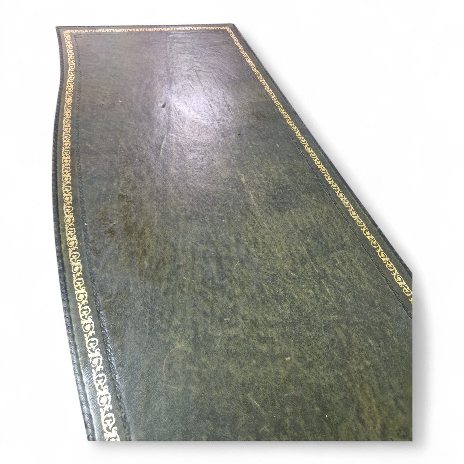 photo for sale Antique Style Kneehole Desk Mahogany Pedestal Green Leather Serpentine Top