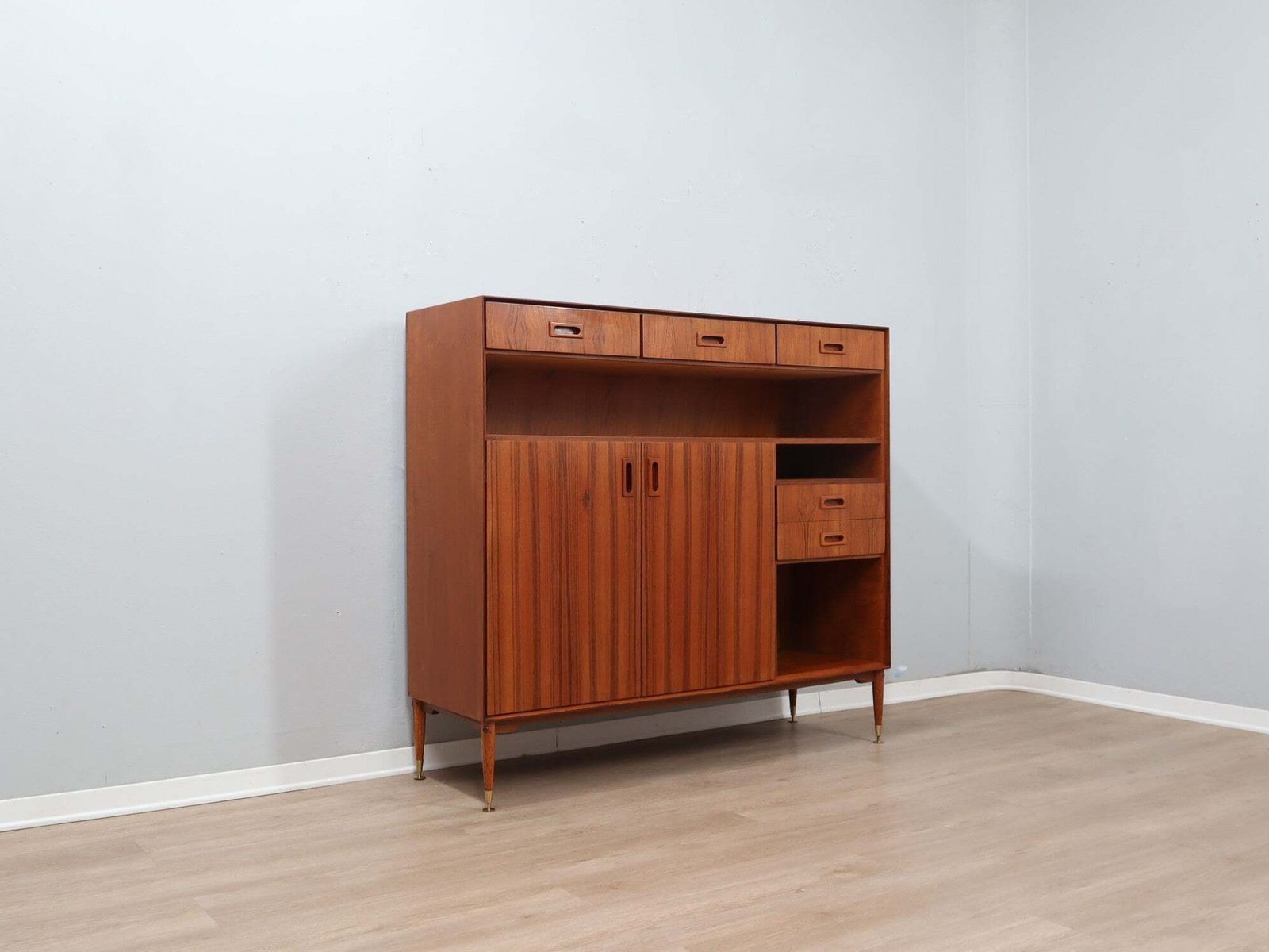 1960s Italian Mid Century Teak Highboard Restored With Brass Feet