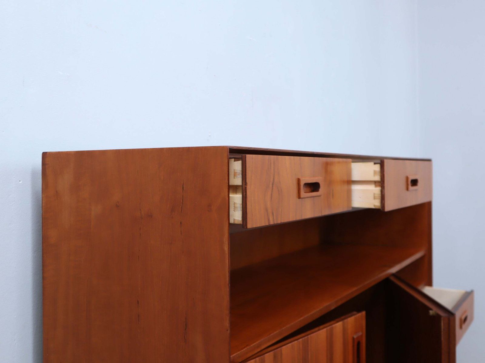 1960s Italian Mid Century Teak Highboard Restored With Brass Feet photo 1203.0