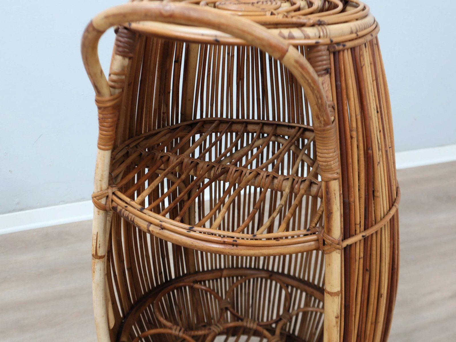 photo for sale 1960s Italian Mid Century Modern Rattan Barrel Bar Cart