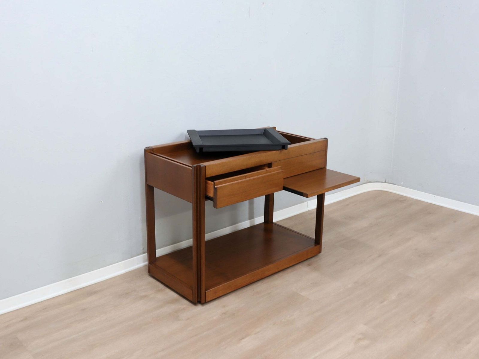 Angelo Mangiarotti For Molteni 4d Series Solid Wood Bar Cart 1970s