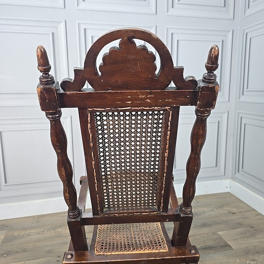 photo vintage Antique Vintage Folding Officers Campaign "Safari" Chair Wooden Cane Seat