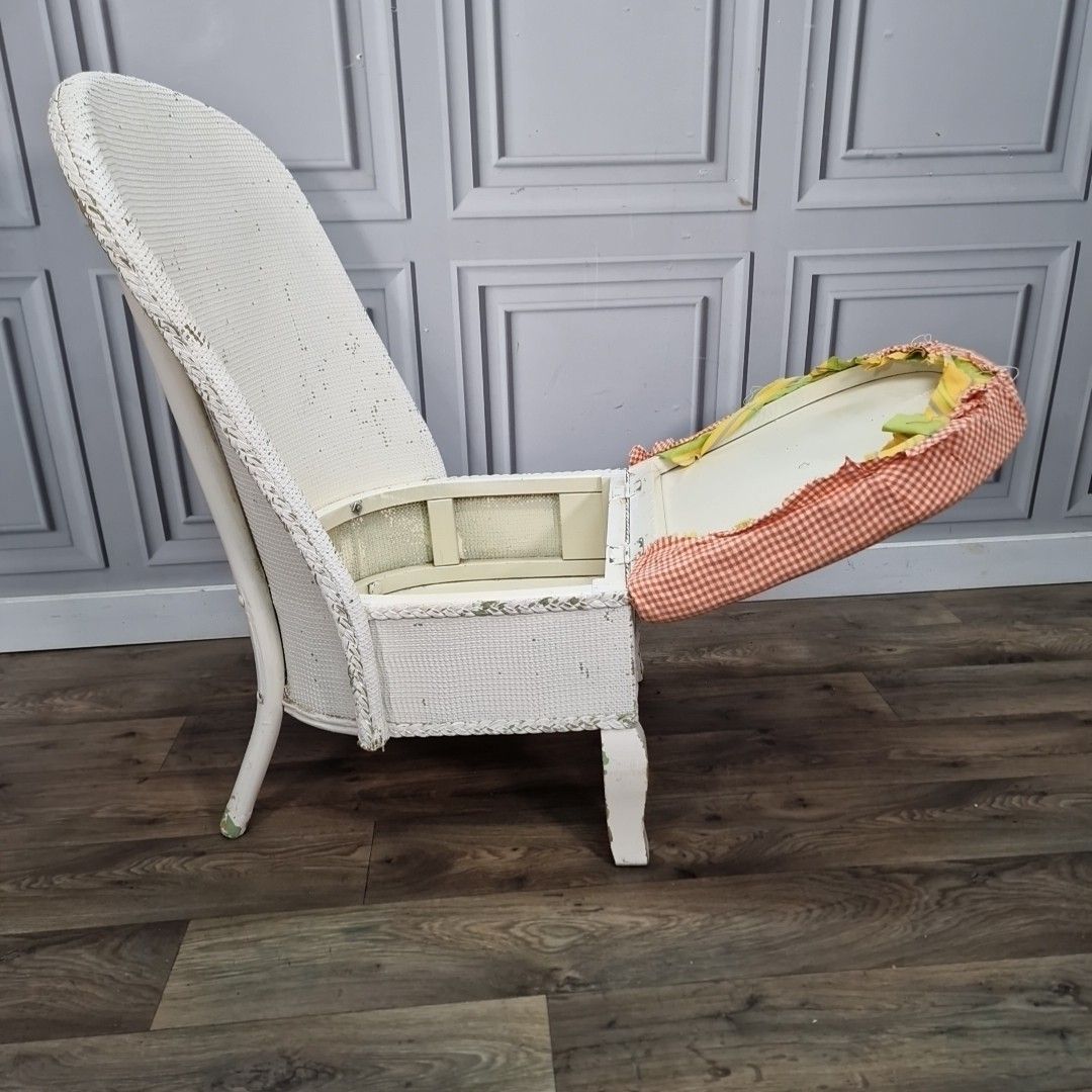 Retro Vintage Mid Century Woven Wicker Chair Painted Seat Storage Tub Project photo vintage