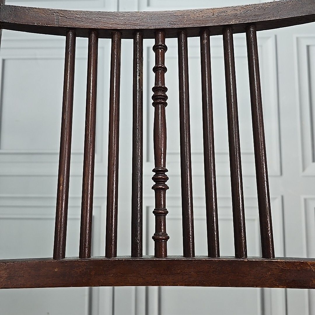 Antique Edwardian Chair Wooden Turned Back Upholstered Hall Lounge Bedroom Seat photo vintage