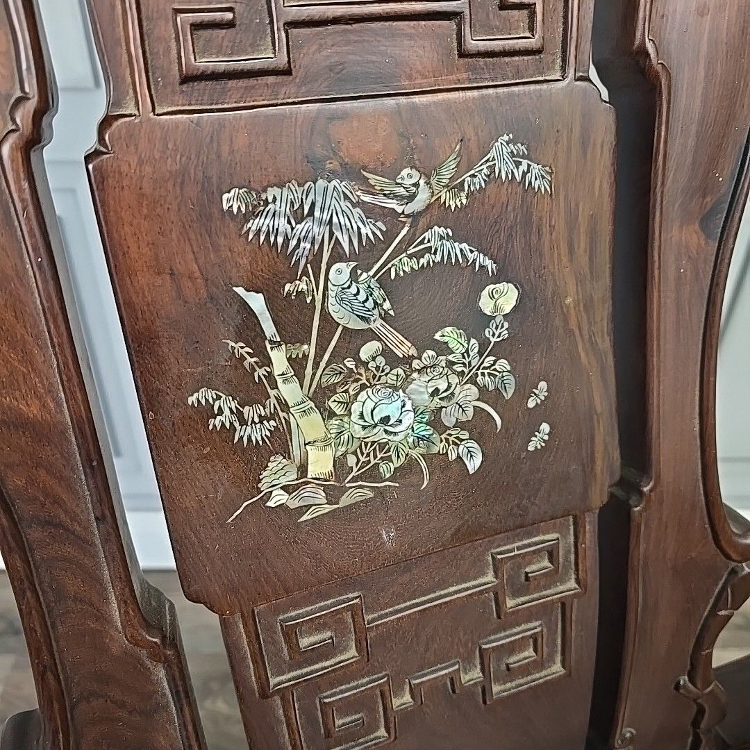 Antique Chinese Arm Chair Oriental Carved Heavy Rosewood Throne Mother Of Pearl photo 690.0