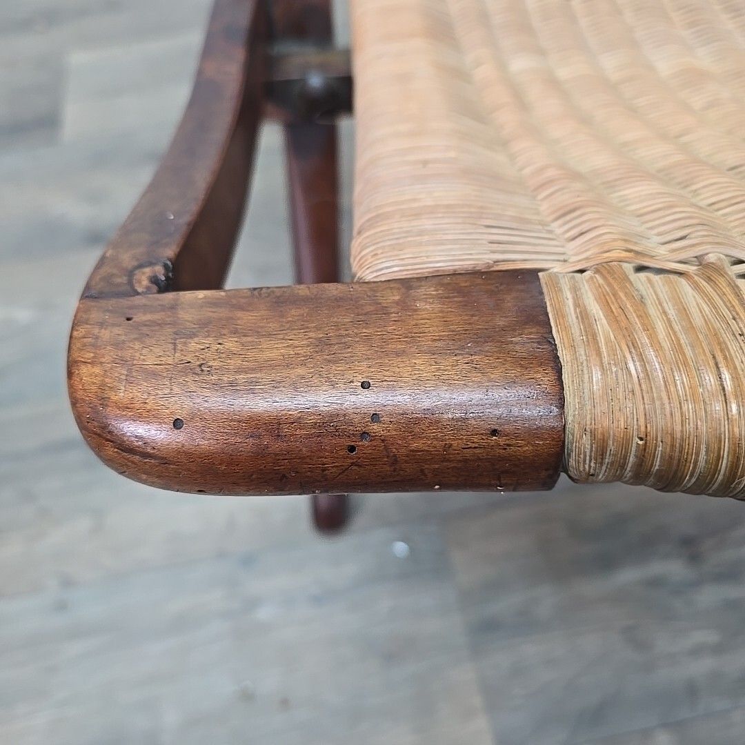 photo vinterior Antique Vintage Folding Chair Officers Campaign "Safari" Wooden Woven Seat