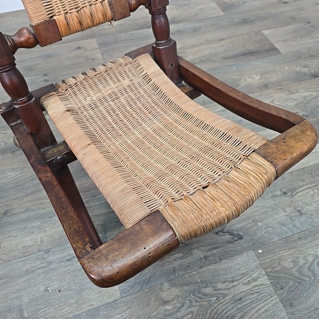 photo vintage Antique Vintage Folding Chair Officers Campaign "Safari" Wooden Woven Seat