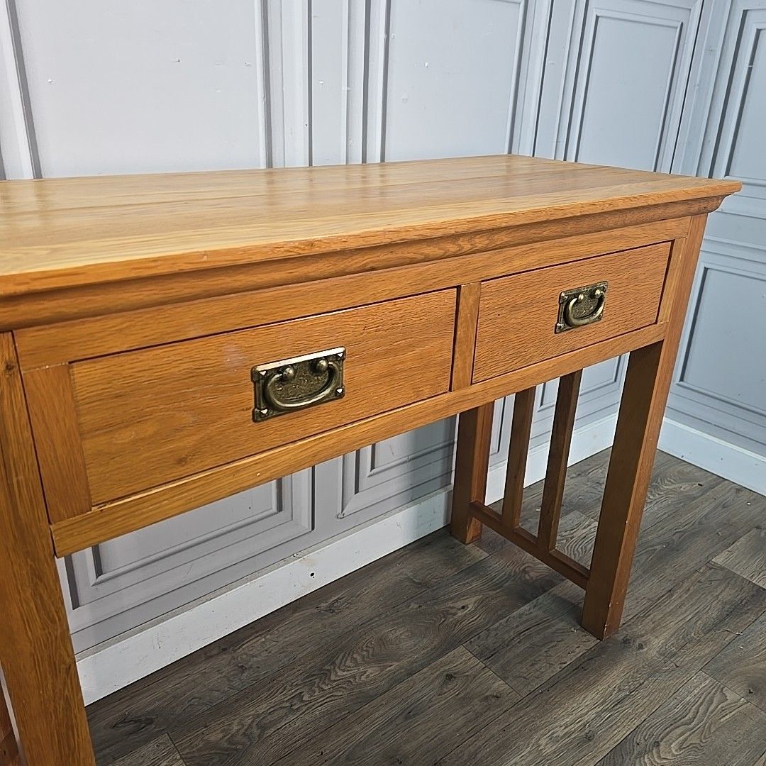 Contemporary Console Lamp Table Rustic Solid Oak Wooden 2 Drawer Hall Vintage photo Furniture