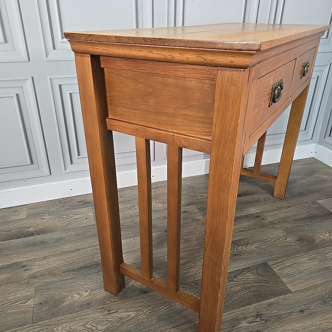 Contemporary Console Lamp Table Rustic Solid Oak Wooden 2 Drawer Hall Vintage photo vinterior