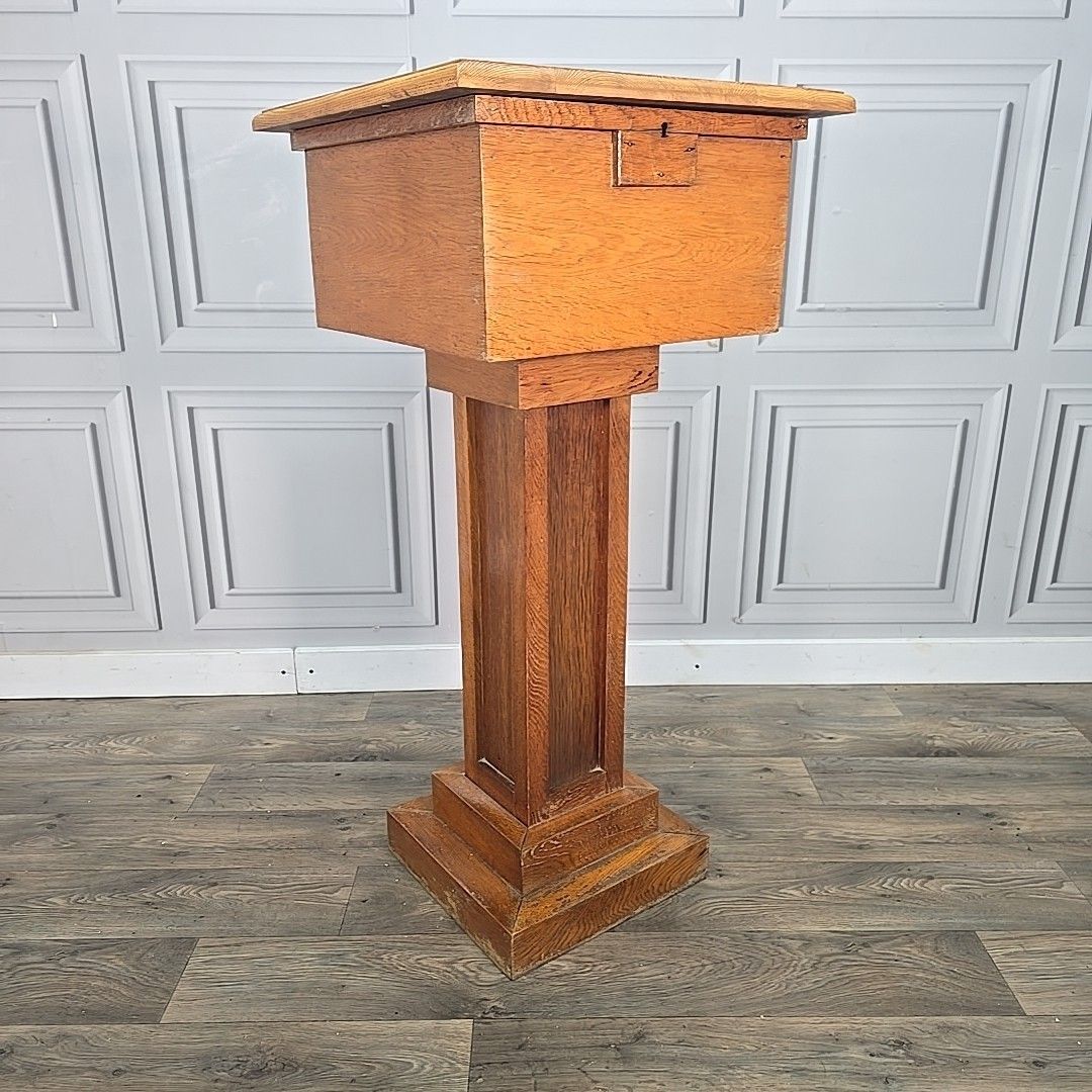 Antique Oak Church Font Offertory Box Lead Lined Planter Bust Flower Stand Table photo furniture