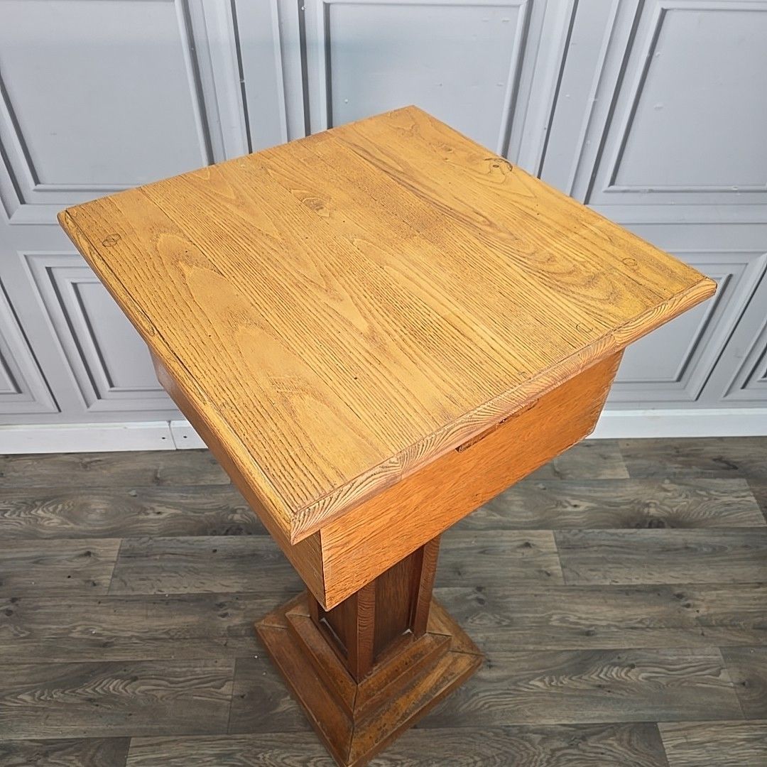 Antique Oak Church Font Offertory Box Lead Lined Planter Bust Flower Stand Table photo buy