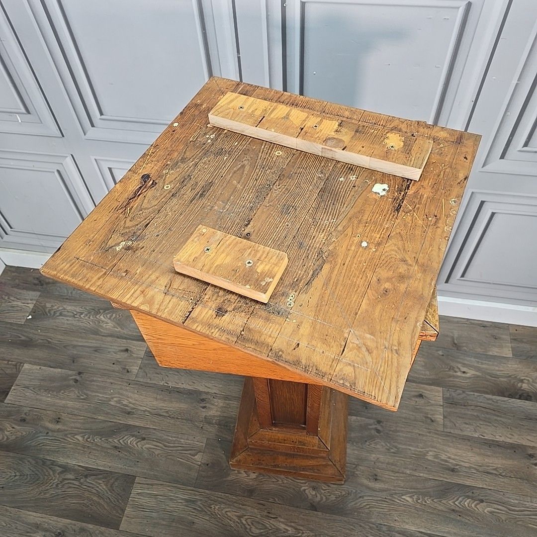 Home Decor Antique Oak Church Font Offertory Box Lead Lined Planter Bust Flower Stand Table photo
