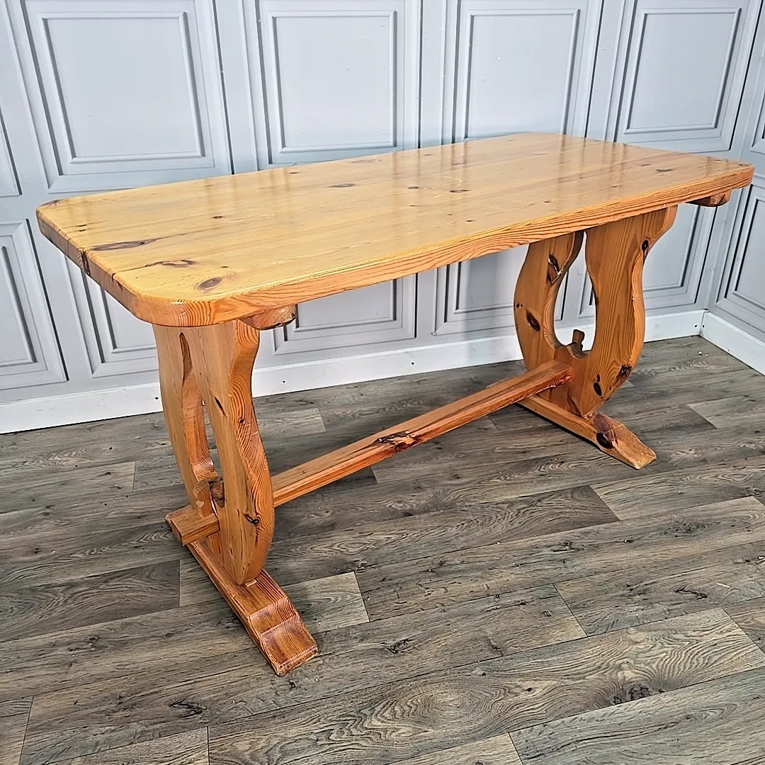 Retro Pine Dining Table Vintage Solid Wooden Country Farmhouse Refectory Style