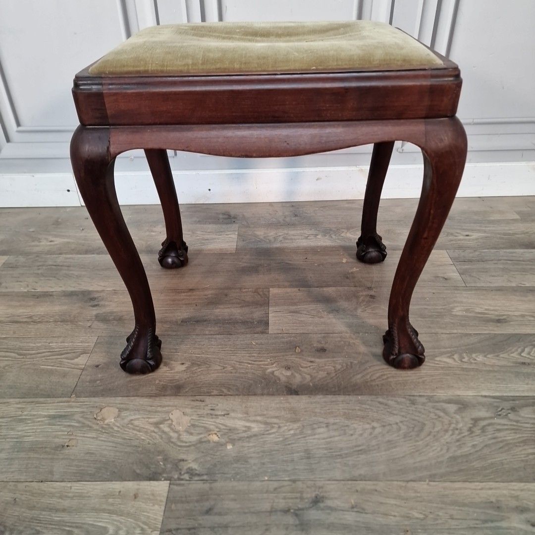 photo buy Antique Upholstered Piano Stool Solid Wood Footstool Queen Anne Ball Claw Feet
