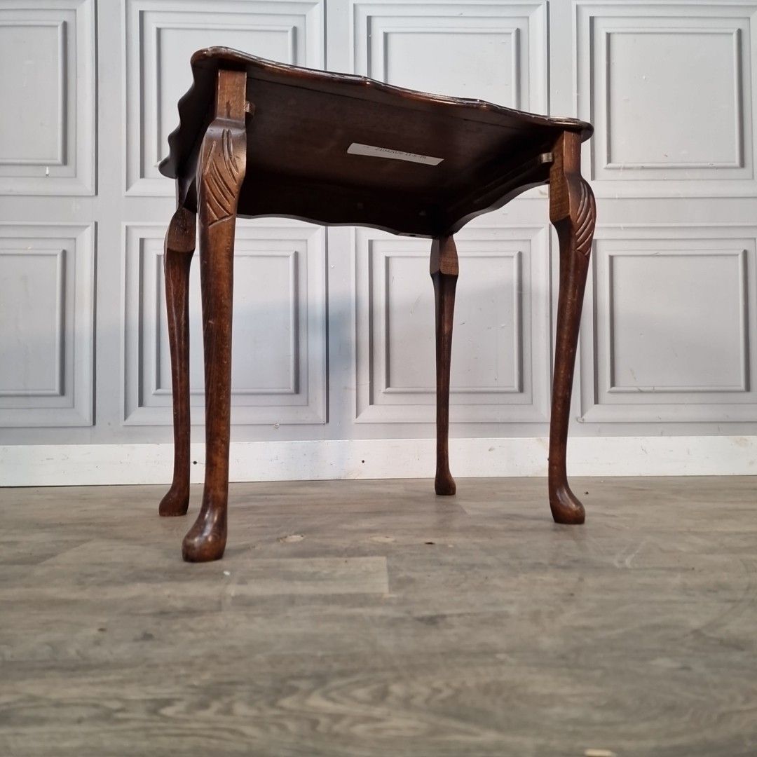 Vintage Side Coffee Table Glass Top Occasional Table Retro Wooden Carved photo for sale