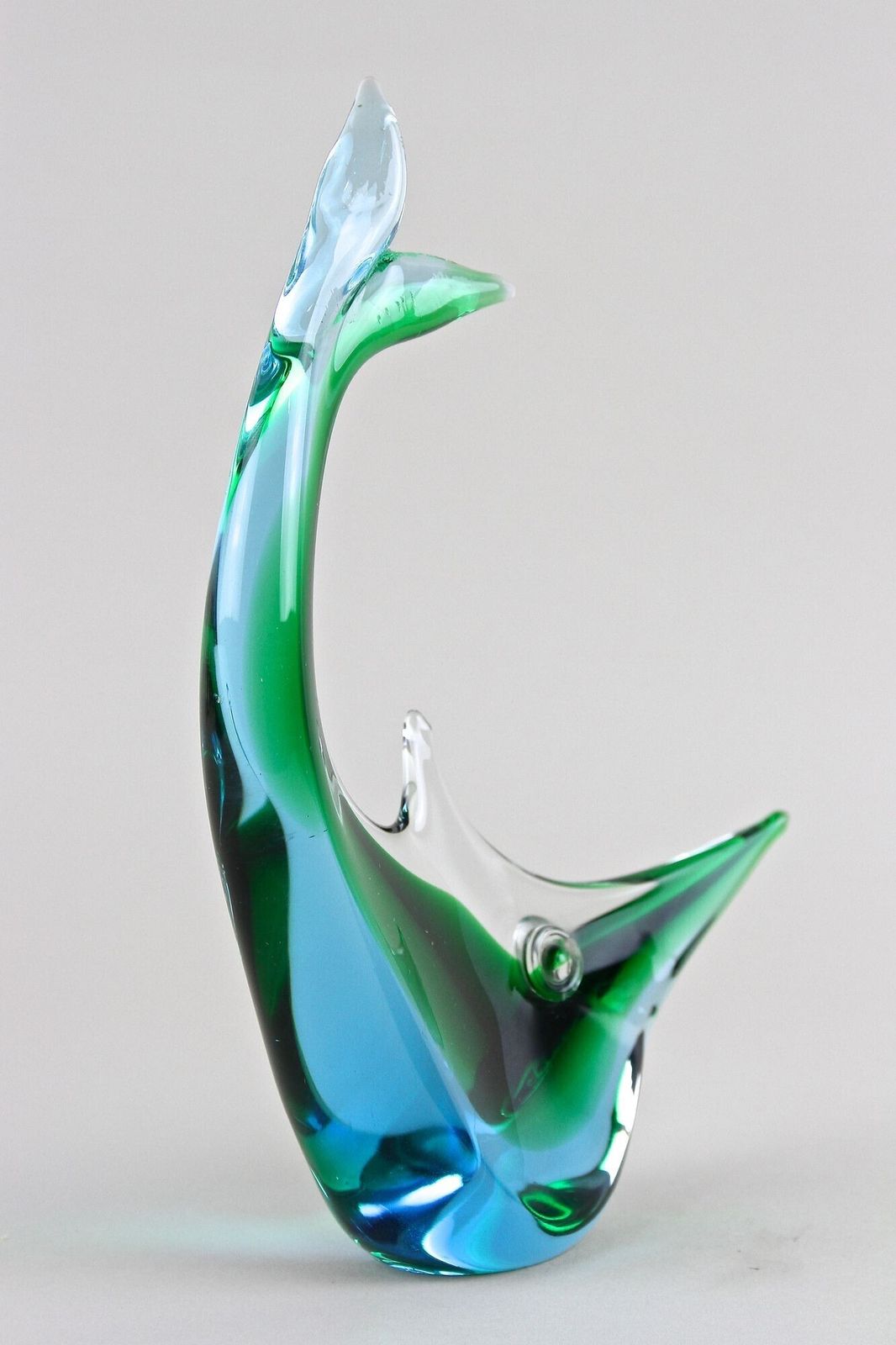 Murano Glass Fish Sculpture, Blue/ Green Tones , Mid Century   Italy Ca. 1970 photo vinterior