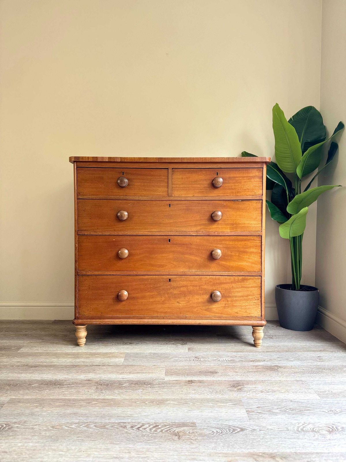 Antique Large Chest Of Drawers 2 Over 3 Upon Bun Feet Original Handles