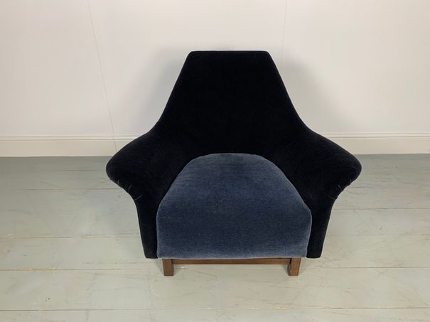 George Smith “Justice” Armchair By Tom Dixon In Blue & Black Mohair Velvet photo vinterior