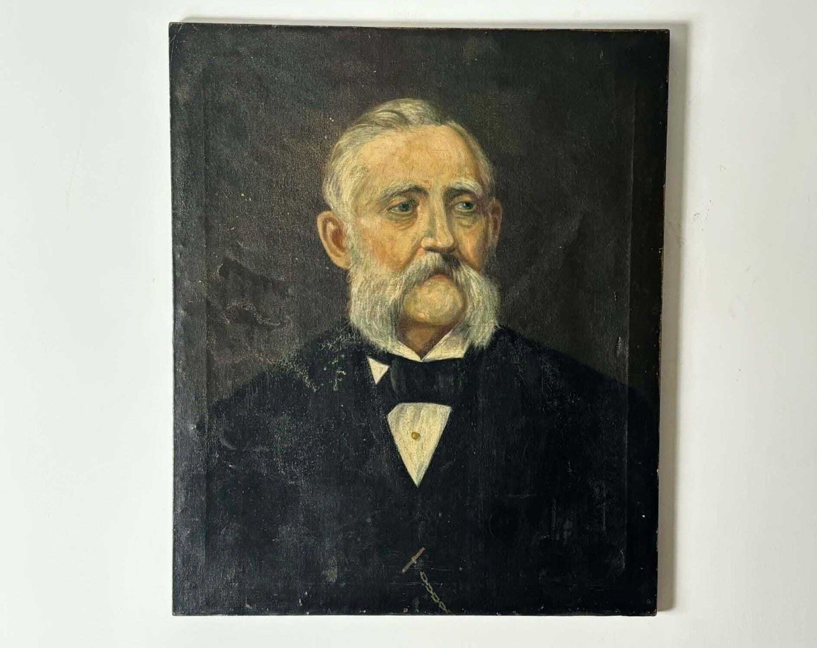Antique Portrait Of A French Gentleman, Oil Painting On Canvas, Moody Wall Art