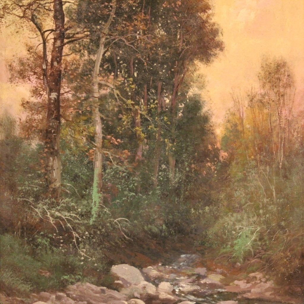 Tableau signé, paysage, huile sur toile, XIXe siècle photo furniture