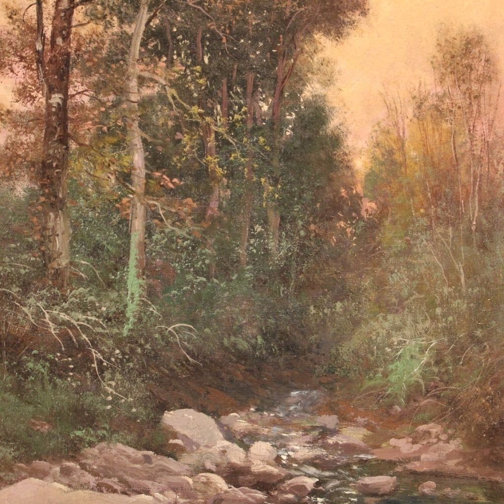 Gesigneerd schilderij – landschap, olie op doek, 19e eeuw photo Kunst