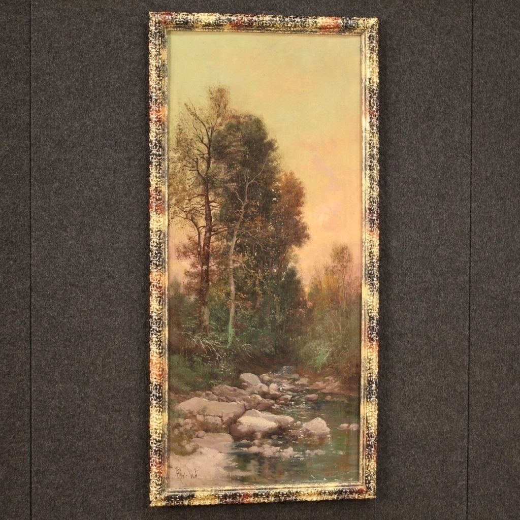 Gesigneerd schilderij – landschap, olie op doek, 19e eeuw photo 1100.0